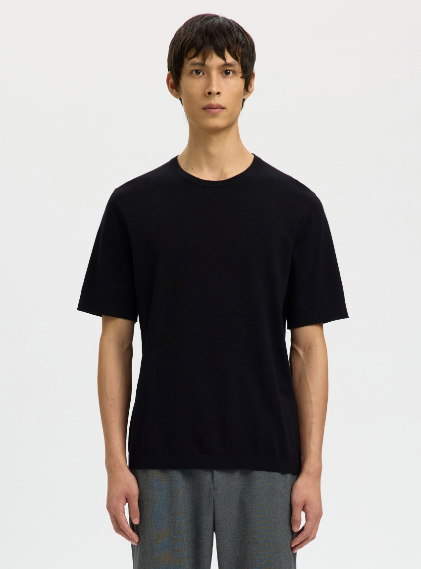 Selected Torino Knit Crew Neck T-Shirt - Black
