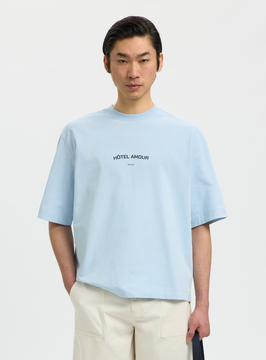 Selected Boxyliam O-Neck Tee Hotel Amour - Light Blue