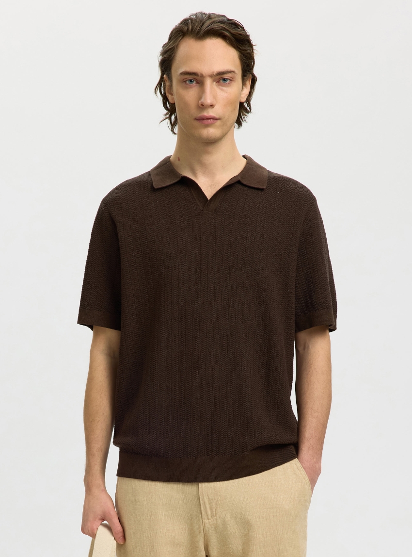 Selected Mattis Linen Blend Polo - Dark Brown