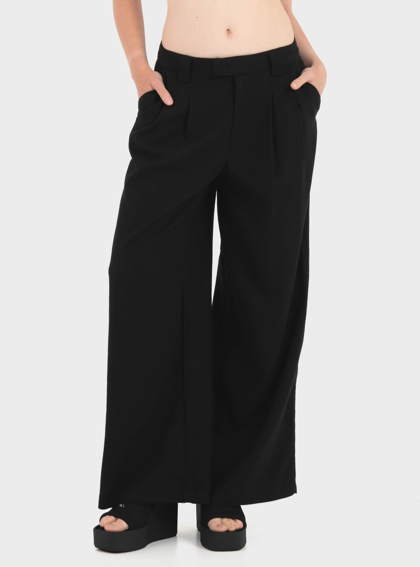 Only Svea-Goa Mid Waist Linen Blend Wide Pants - Black