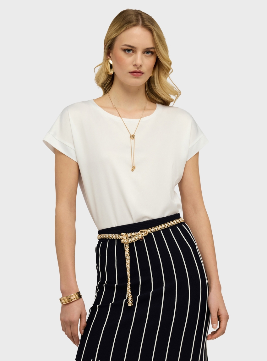 Motivi Two-tone cotton blend T-shirt - White