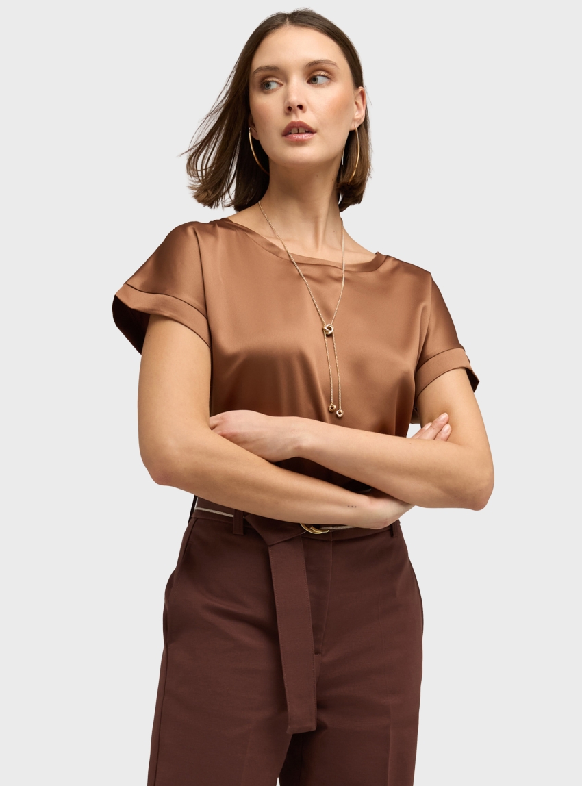 Motivi Two-tone cotton blend T-shirt - Brown