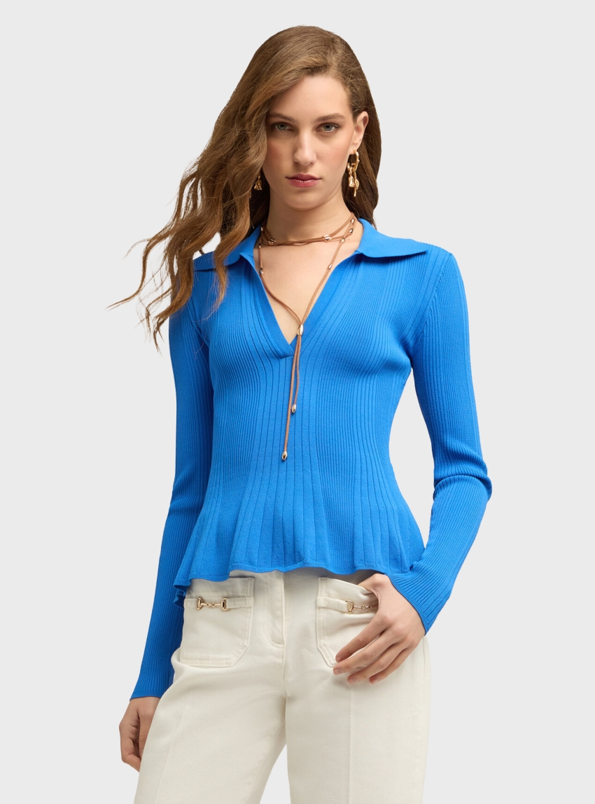 Motivi Striped sweater with peplum - Beige