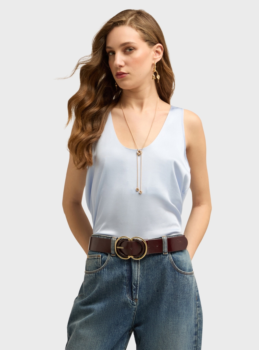 Motivi Wide shoulder satin top - Light Blue