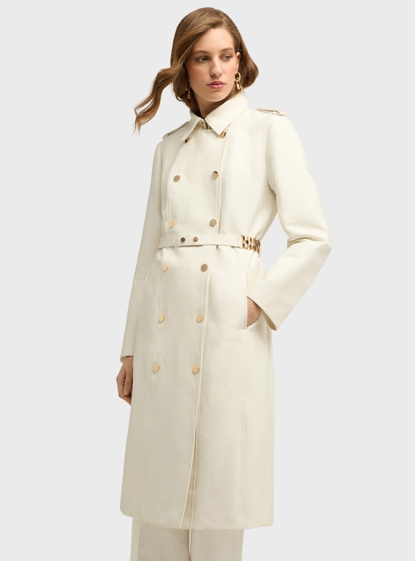 Motivi Double-breasted trench coat with military details - Off White