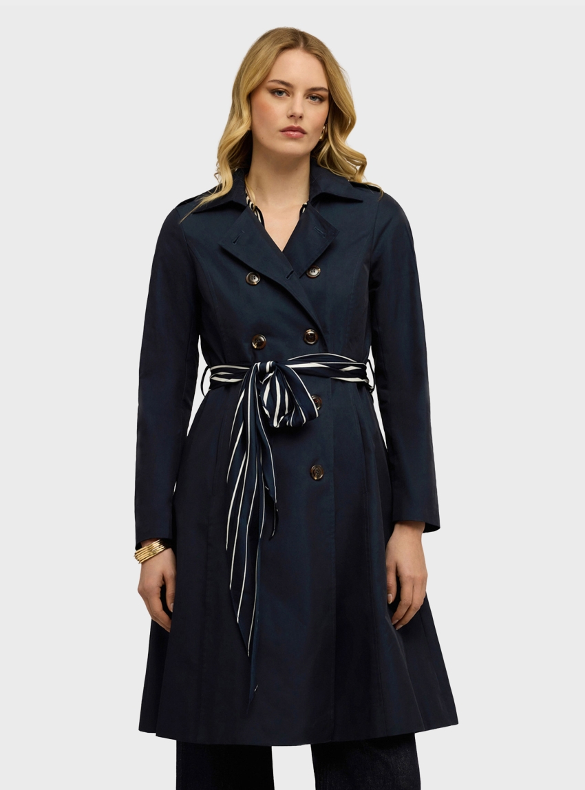 Motivi Mixed cotton drill trench coat with double belt - Blue