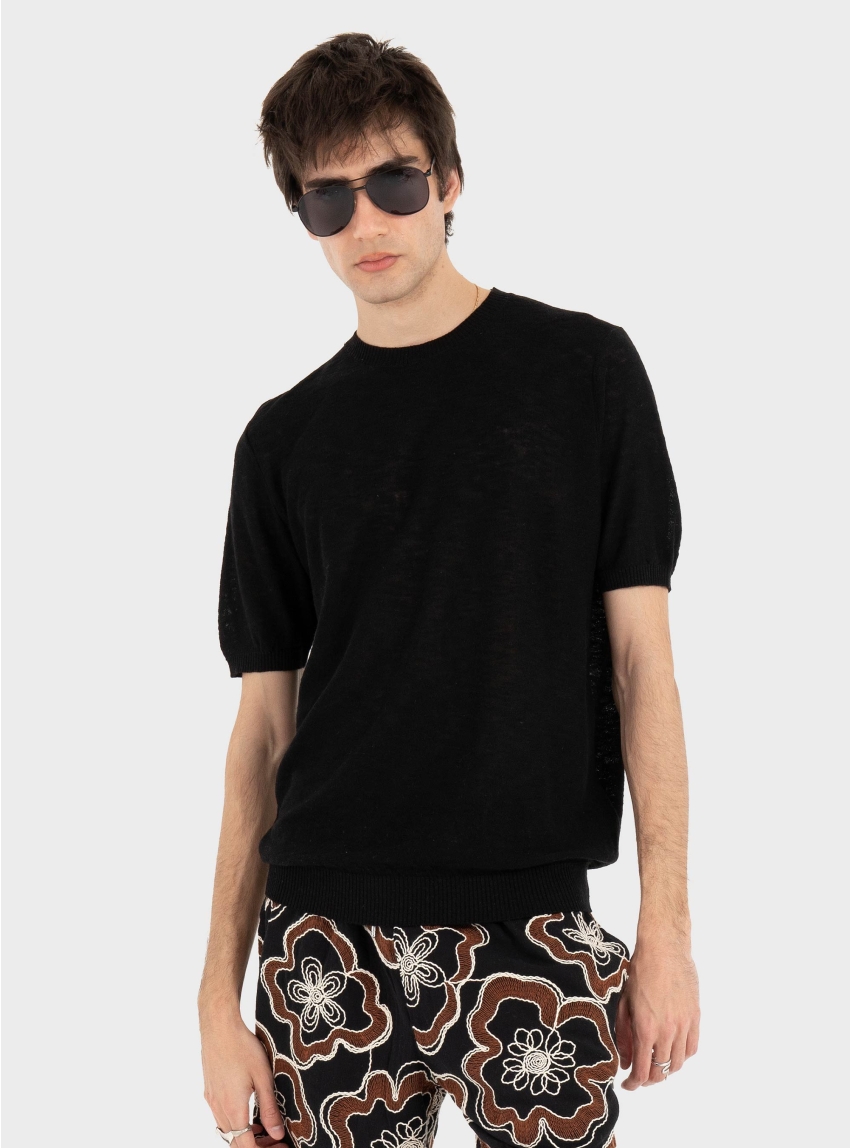 Antony Morato Sweater Regular Fit In Linen Blend Soft Yarn - Black