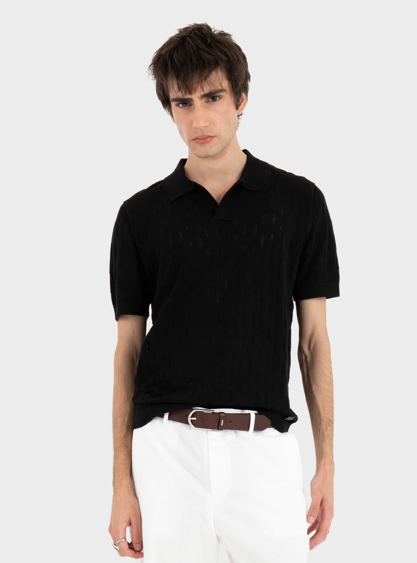Karl Lagerfeld KL Monogram Knitted Polo - Black