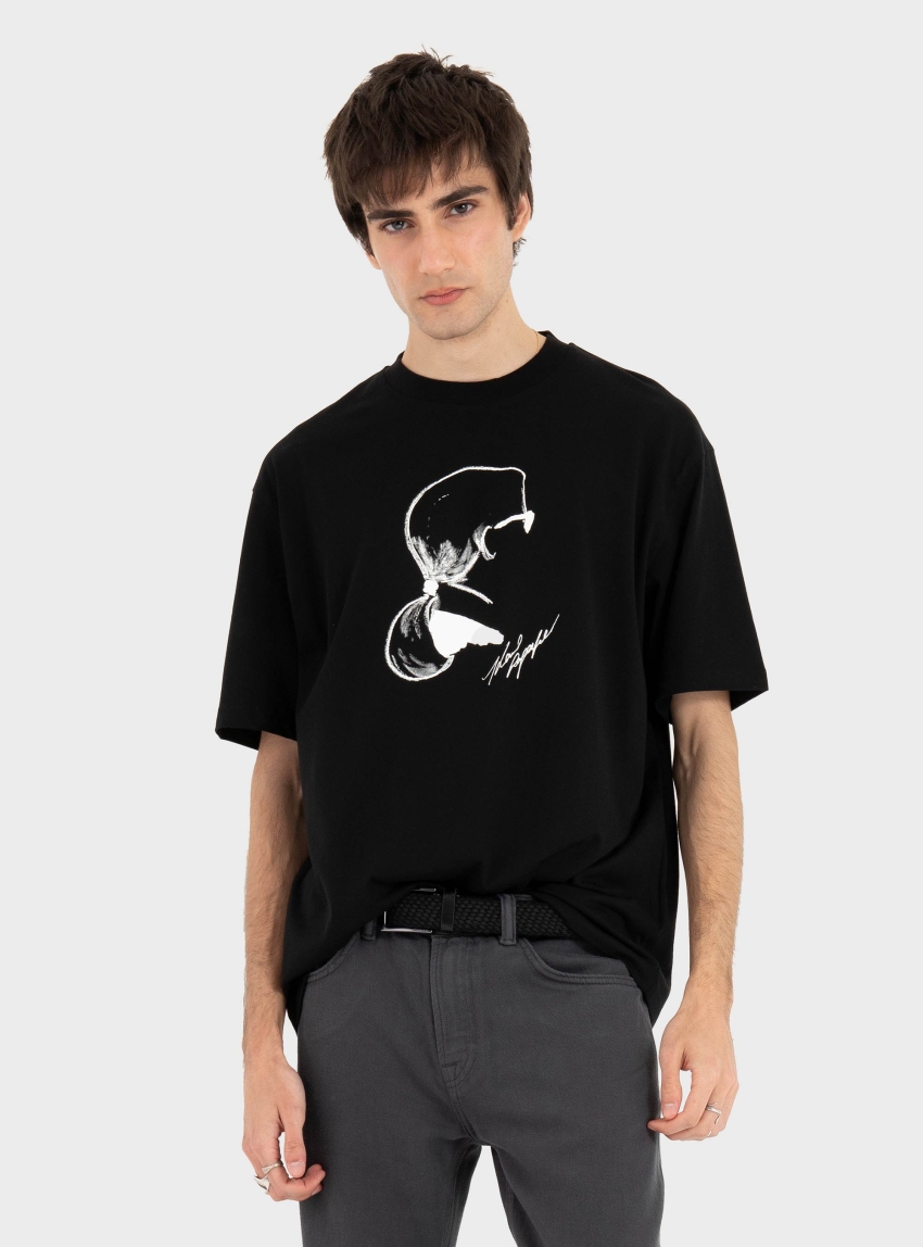 Karl Lagerfeld Loose Fit Portrait T-Shirt - Black