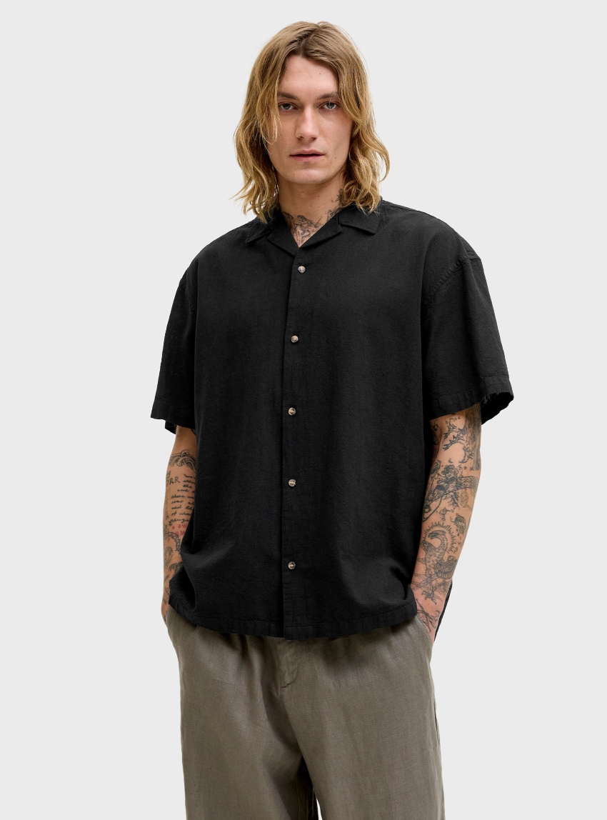 Jack & Jones Summer Linen Blend Resort Shirt - Black