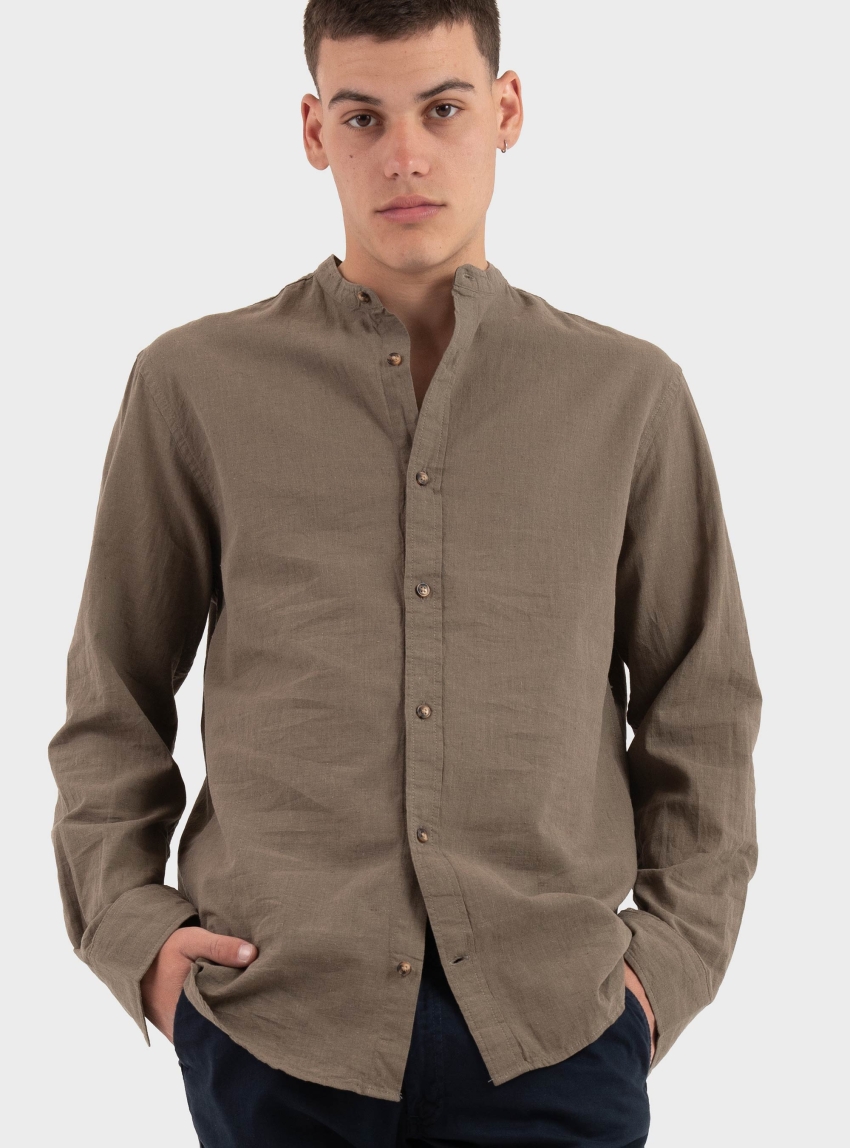Jack & Jones Summer Linen Blend Band Shirt - Light Brown