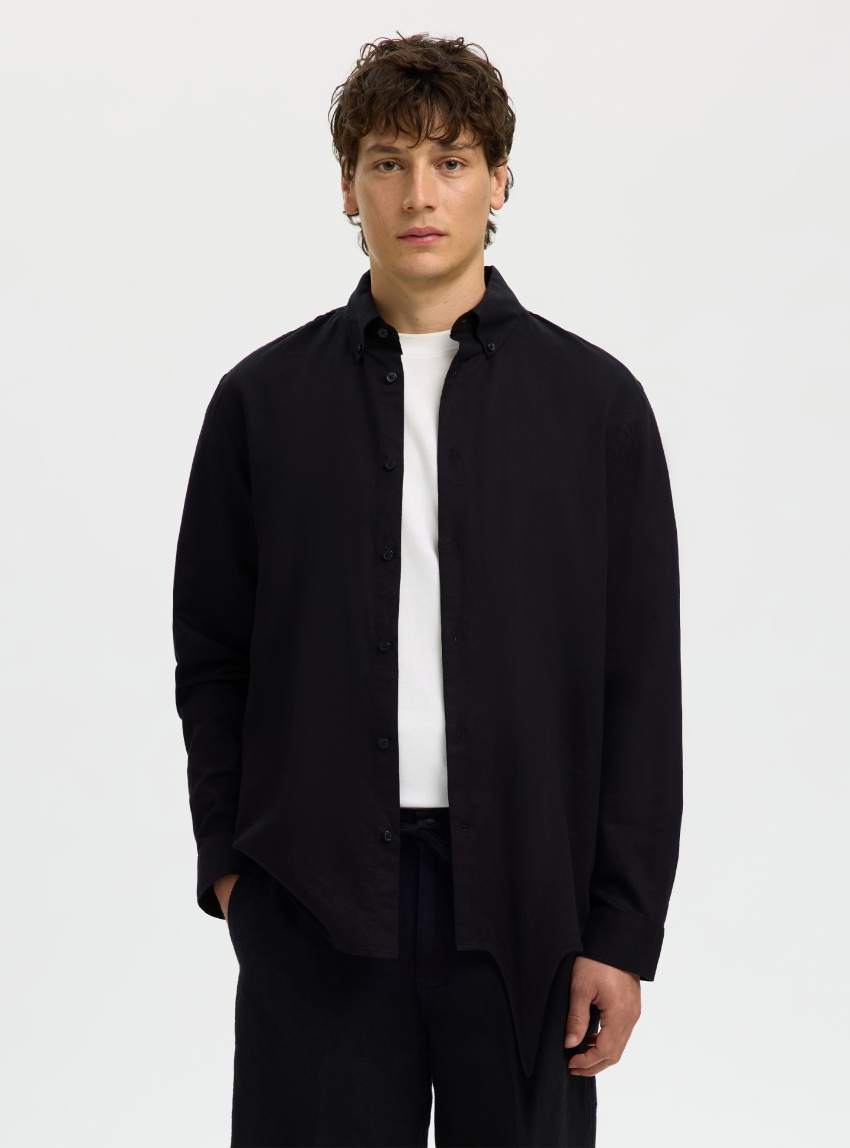 Selected Regurar Fit Clay Linenblend Shirt - Black