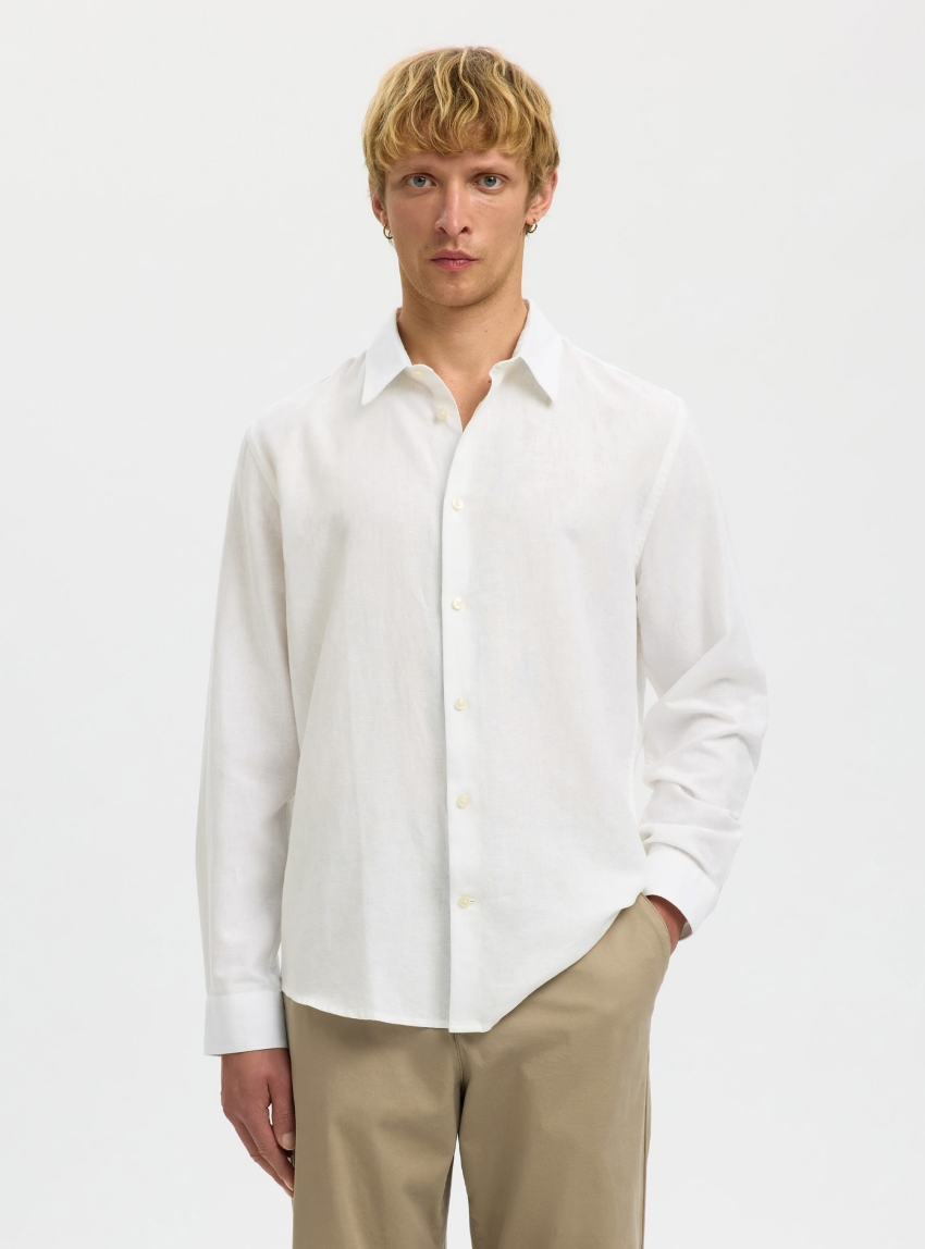 Selected Regurar Fit Clay Linenblend Shirt - White