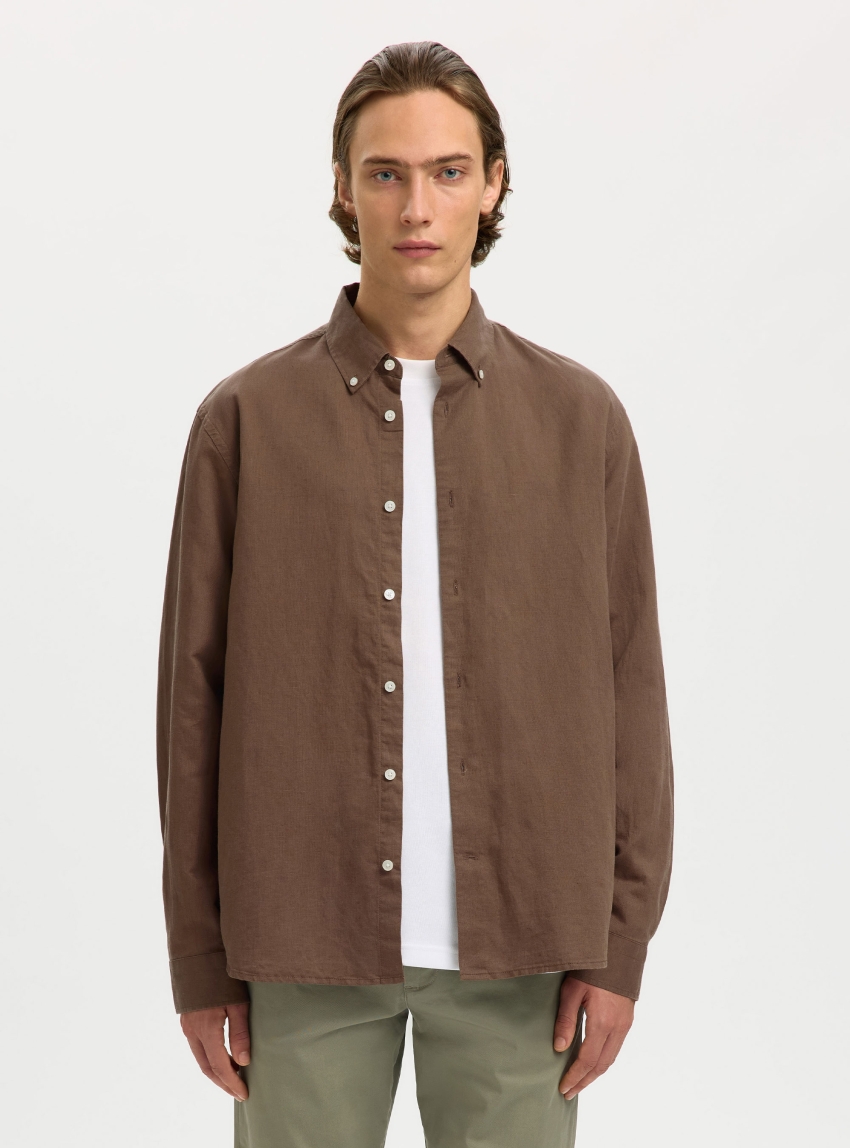 Selected Regurar Fit Clay Linenblend Shirt - Brown