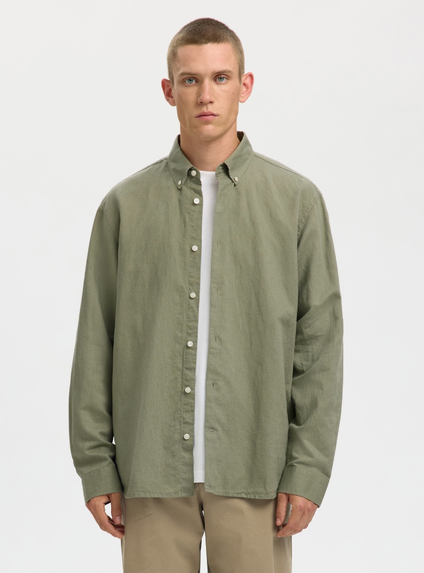 Selected Regurar Fit Clay Linenblend Shirt - Light Olive