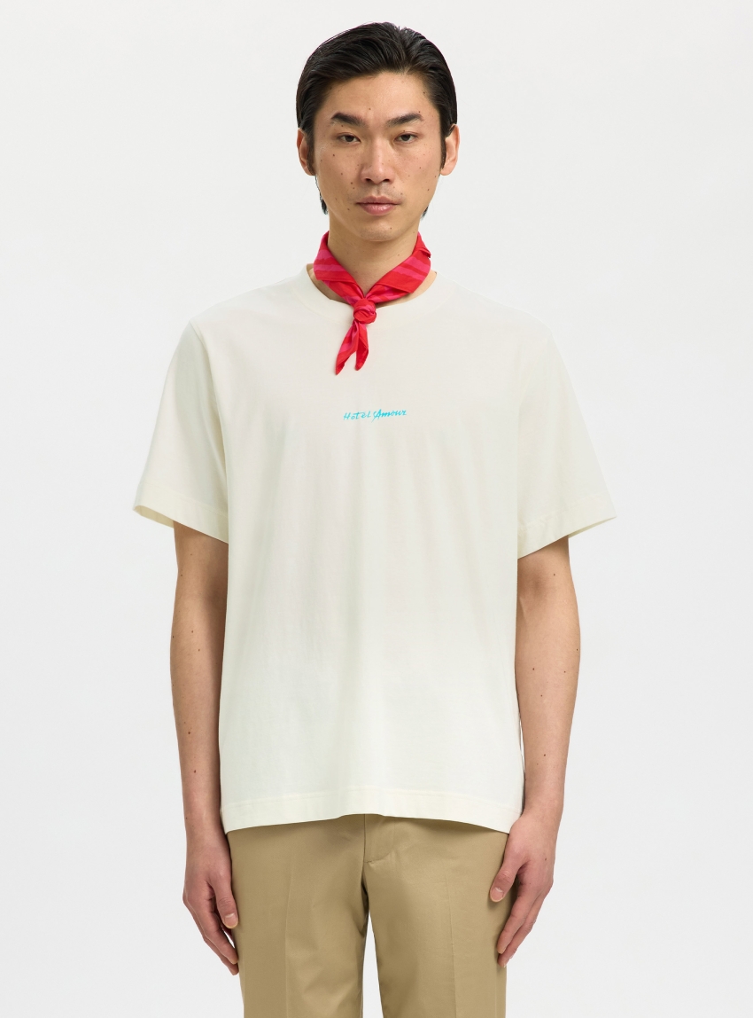 Selected Elias O-Neck Tee Hotel Amour - Ecru