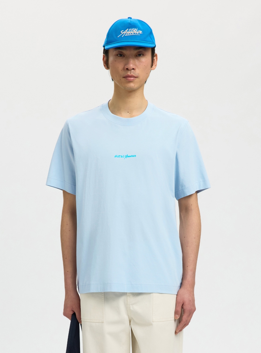Selected Elias O-Neck Tee Hotel Amour - Light Blue