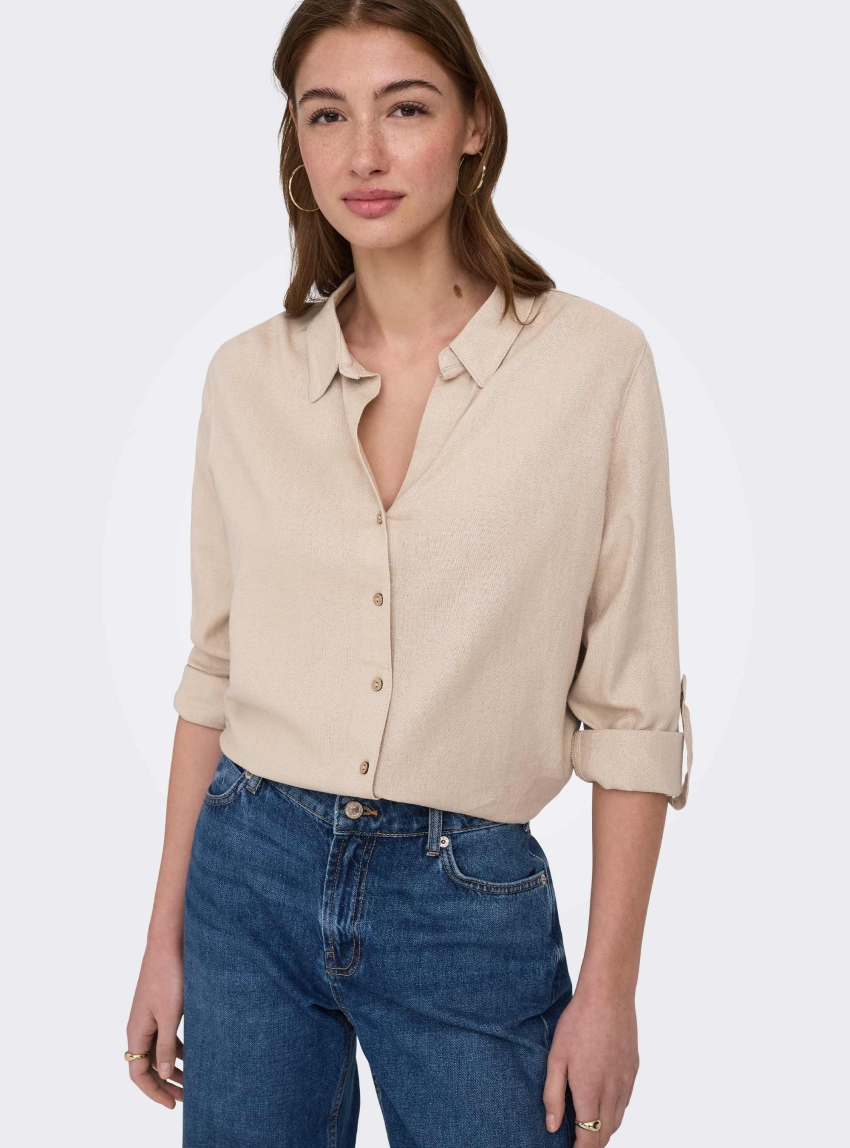 Only Goa 3/4 Strap Linen Blend Shirt - Light Beige