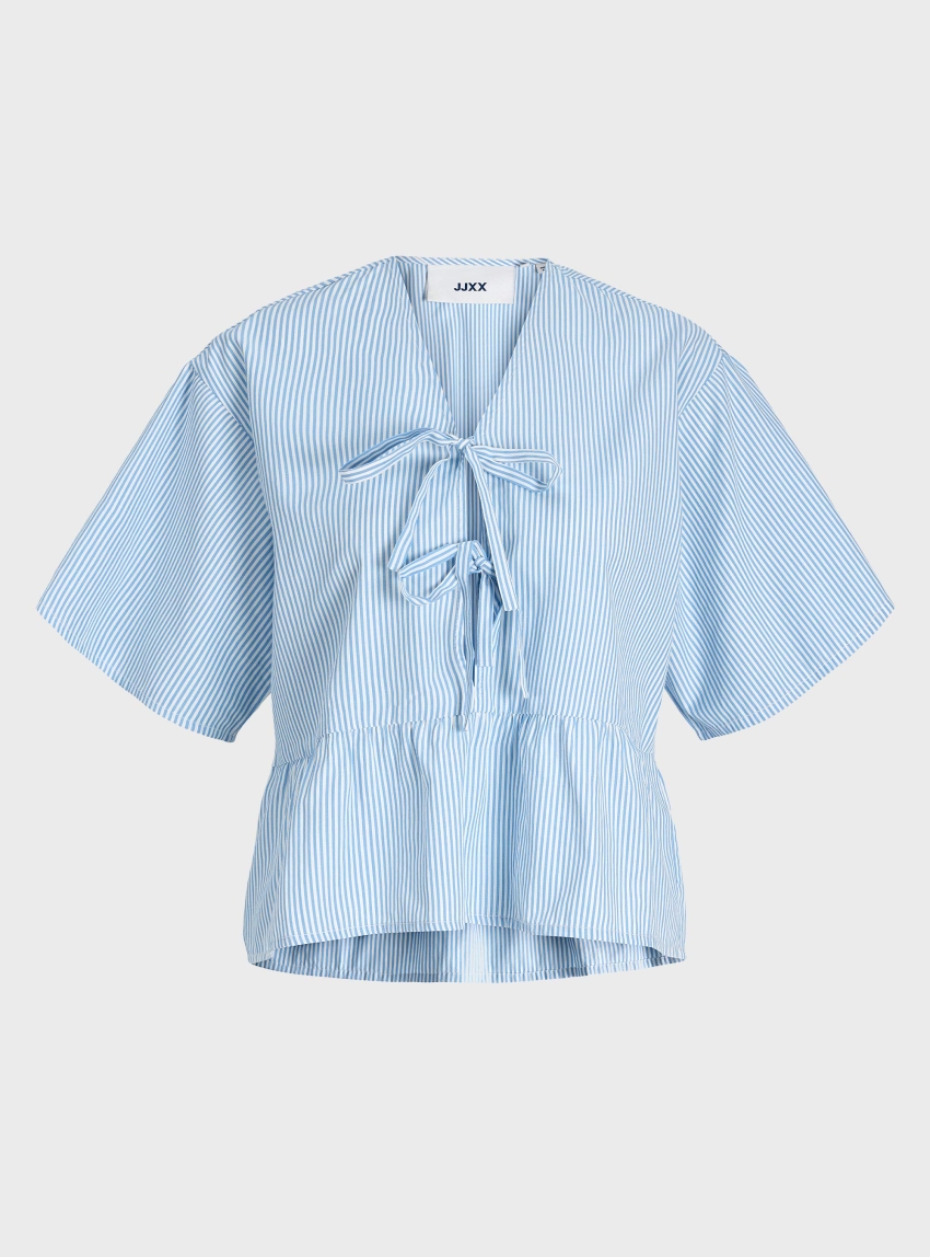 JJXX Caro Poplin Tie Blouse - Striped Light Blue