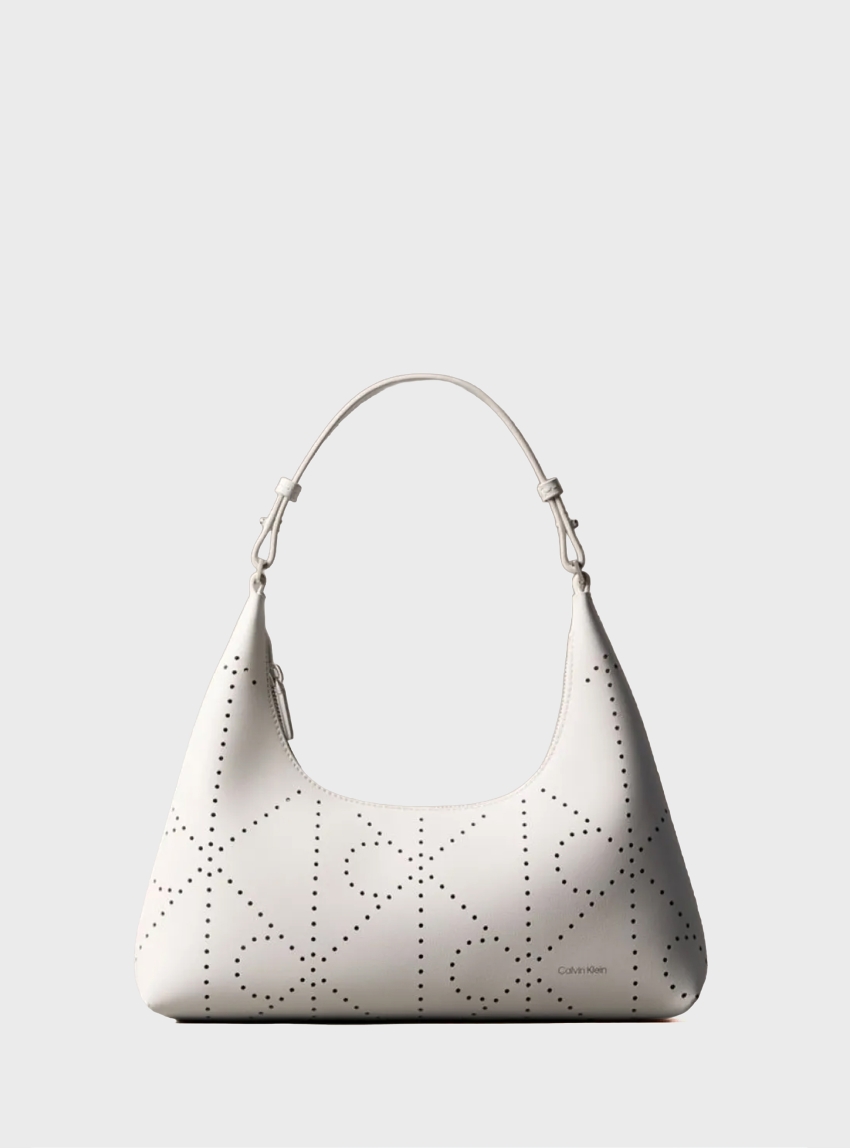 Calvin Klein All Over Print Perforated Shoulber Bag - White