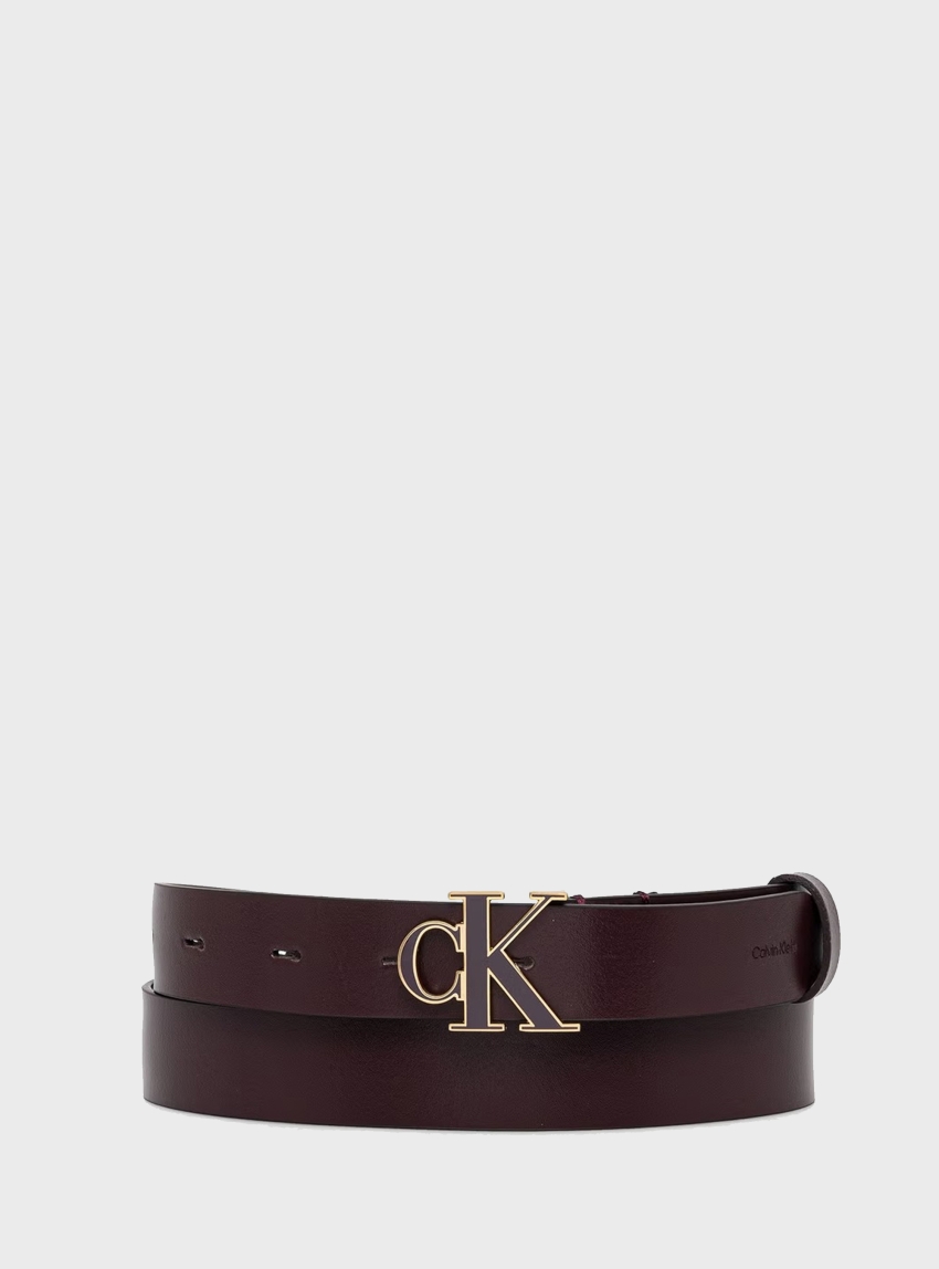 Calvin Klein Full-Grain Leather Logo Buckle Belt - Bordeaux