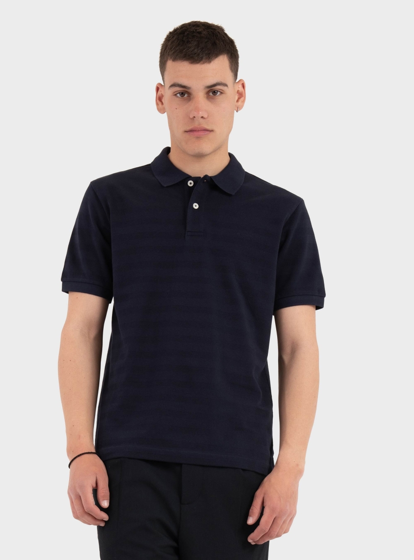 Gant Textured Stripe Polo Shirt - Blue