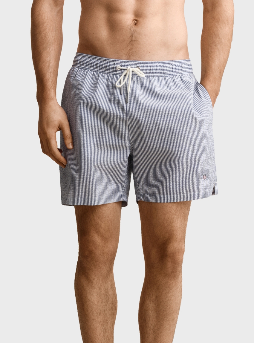 Gant Striped Seersucker Swim Shorts - Blue