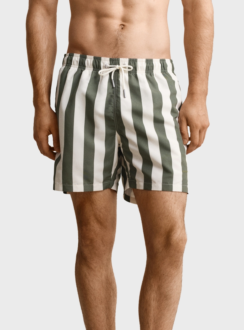 Gant Block Striped Swim Shorts - Olive 