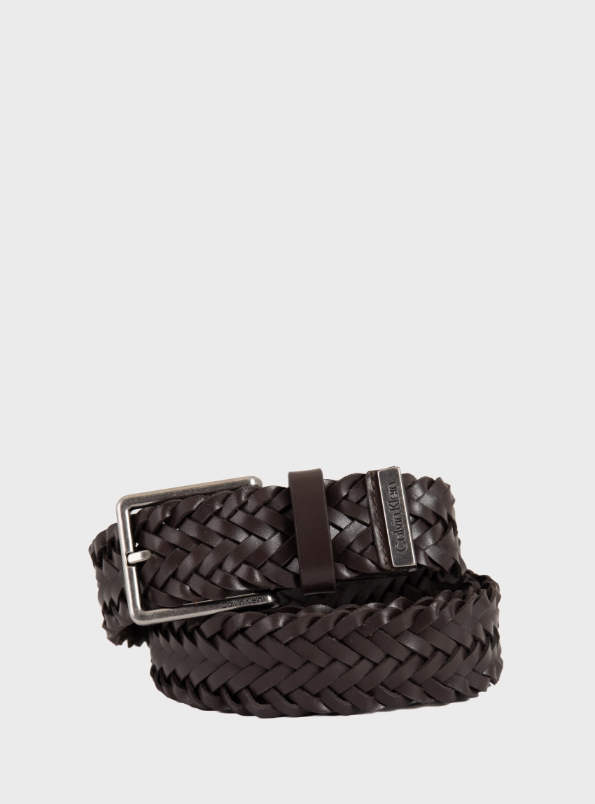 Calvin Klein Braided Full-Grain Leather Belt - Dark Brown