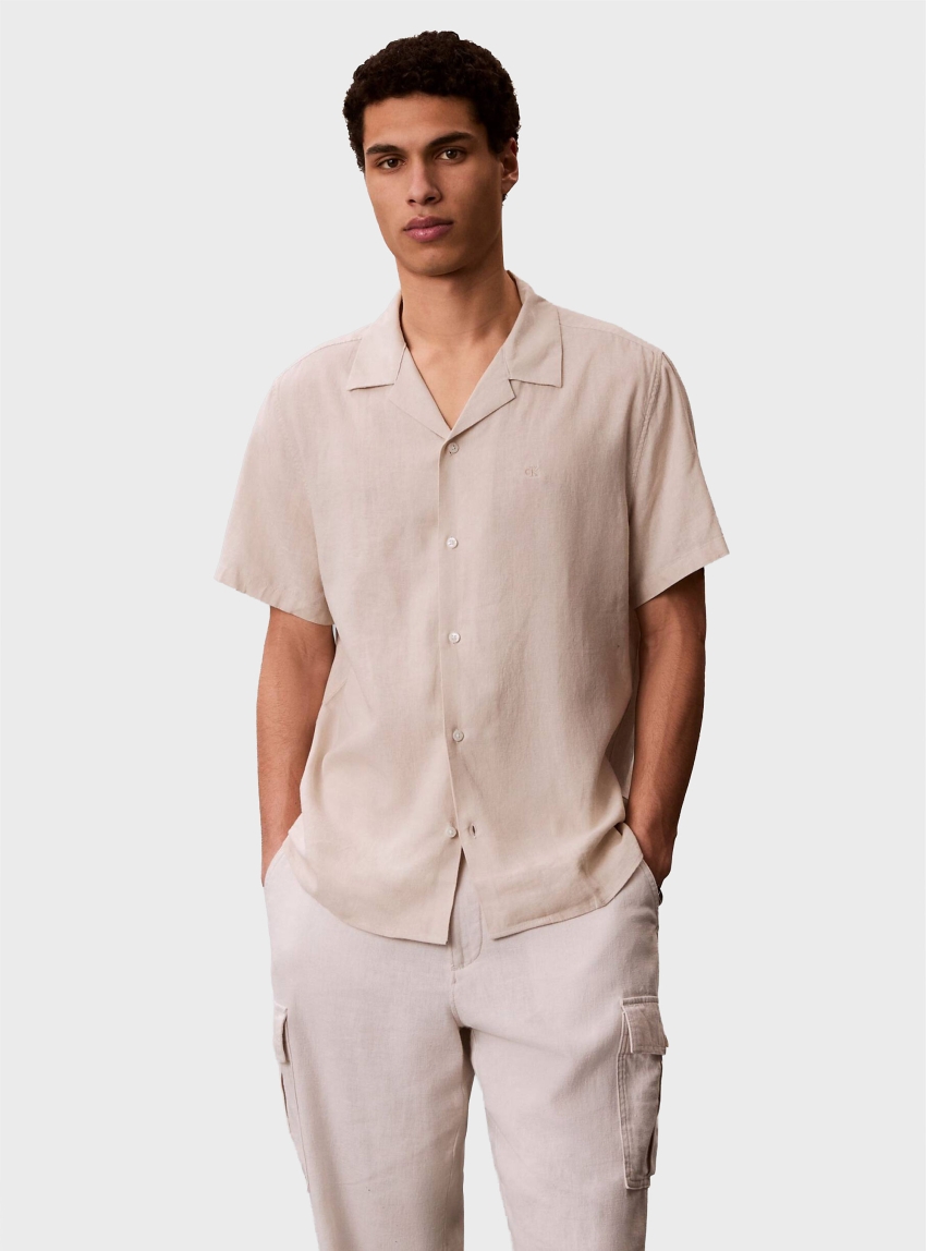 Calvin Klein Linen Blend Short Sleeve Shirt - Ecru