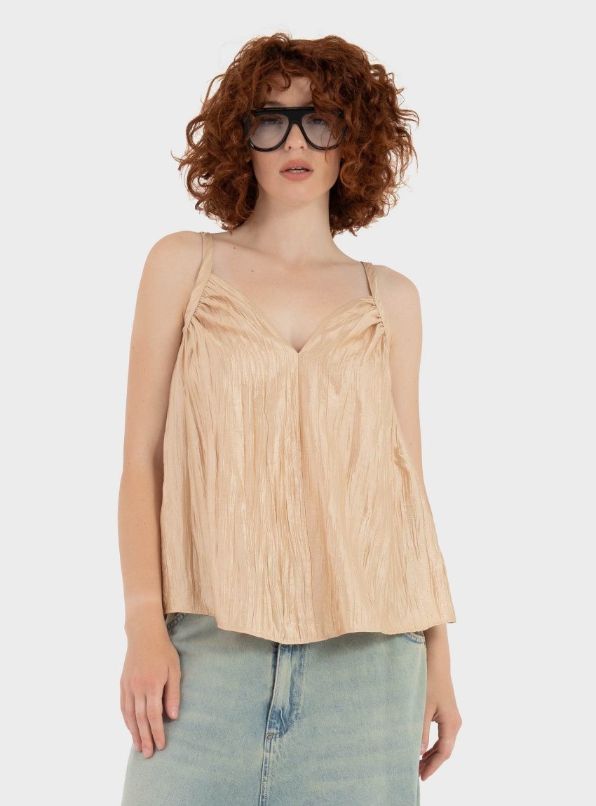 Ioanna Kourbela "Moonlight Reflections" Top With V-Neckline And Ties - Gold