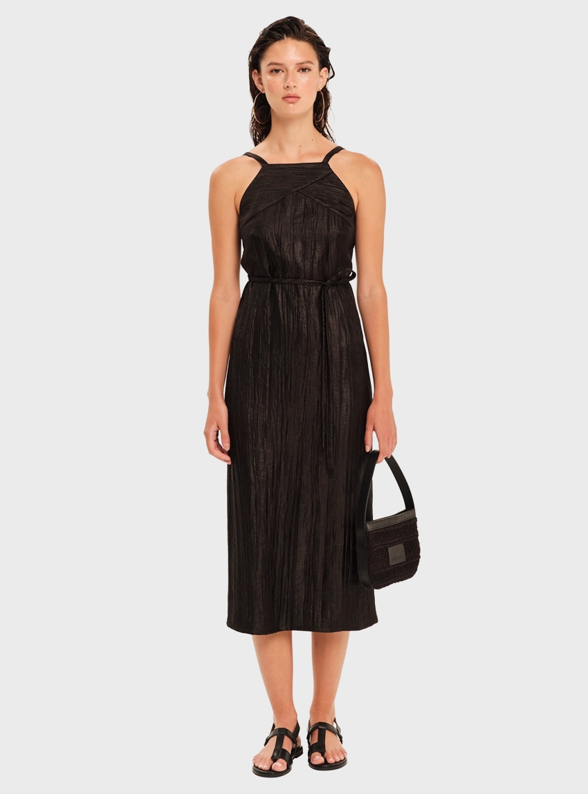 Ioanna Kourbela '"Moonlight Reflections" Midi Dress With Ties - Black