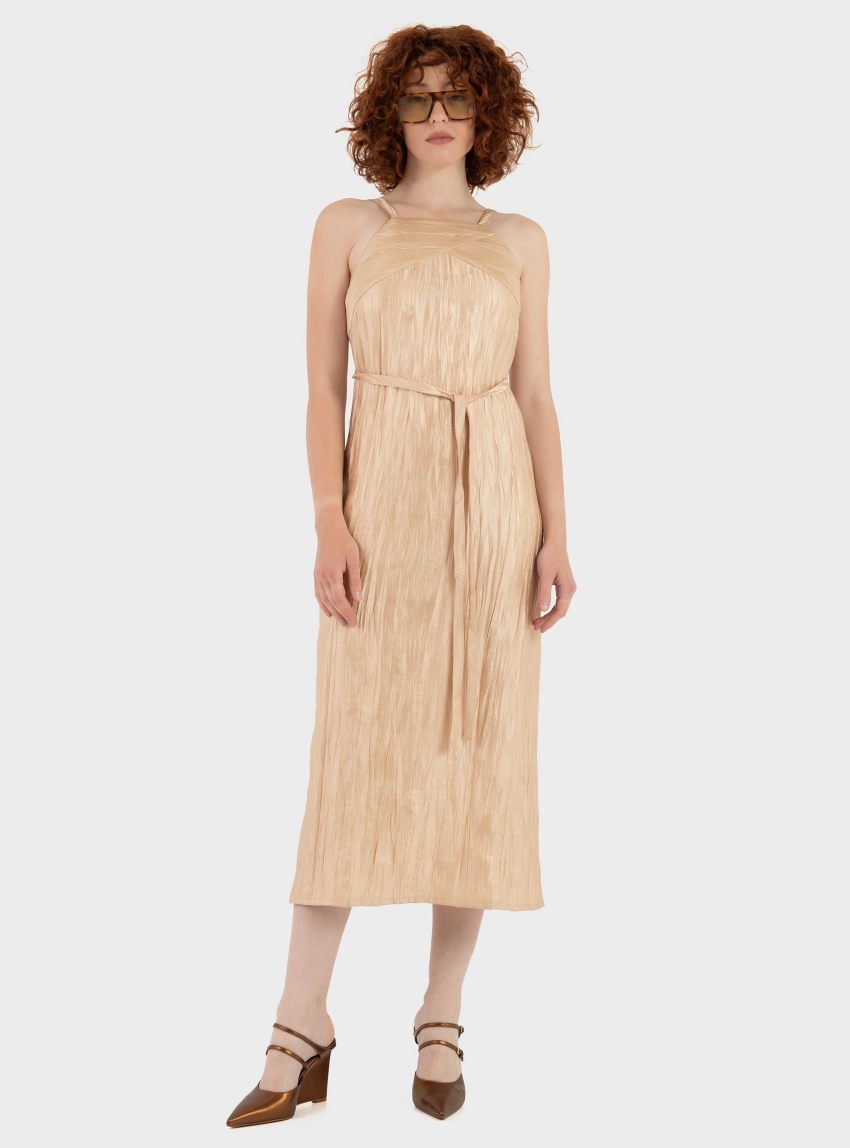 Ioanna Kourbela '"Moonlight Reflections" Midi Dress With Ties - Gold