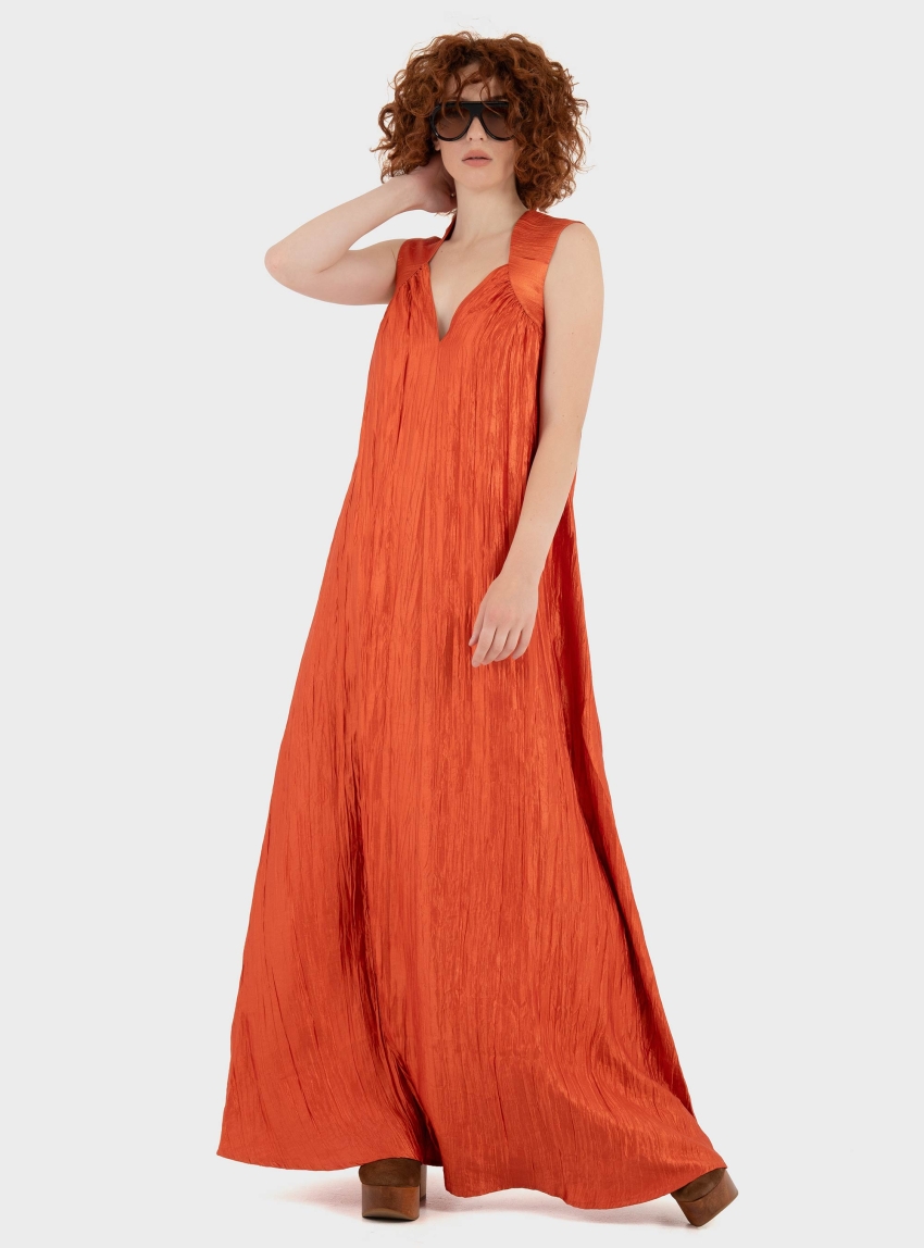 Ioanna Kourbela "Moonlight Reflections" Maxi Dress With V-Neckline - Fluo Orange