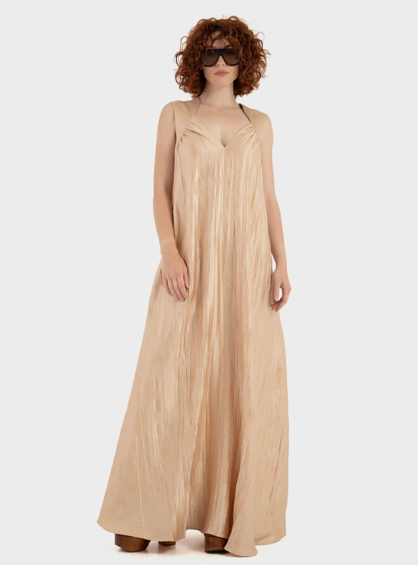 Ioanna Kourbela "Moonlight Reflections" Maxi Dress With V-Neckline - Gold