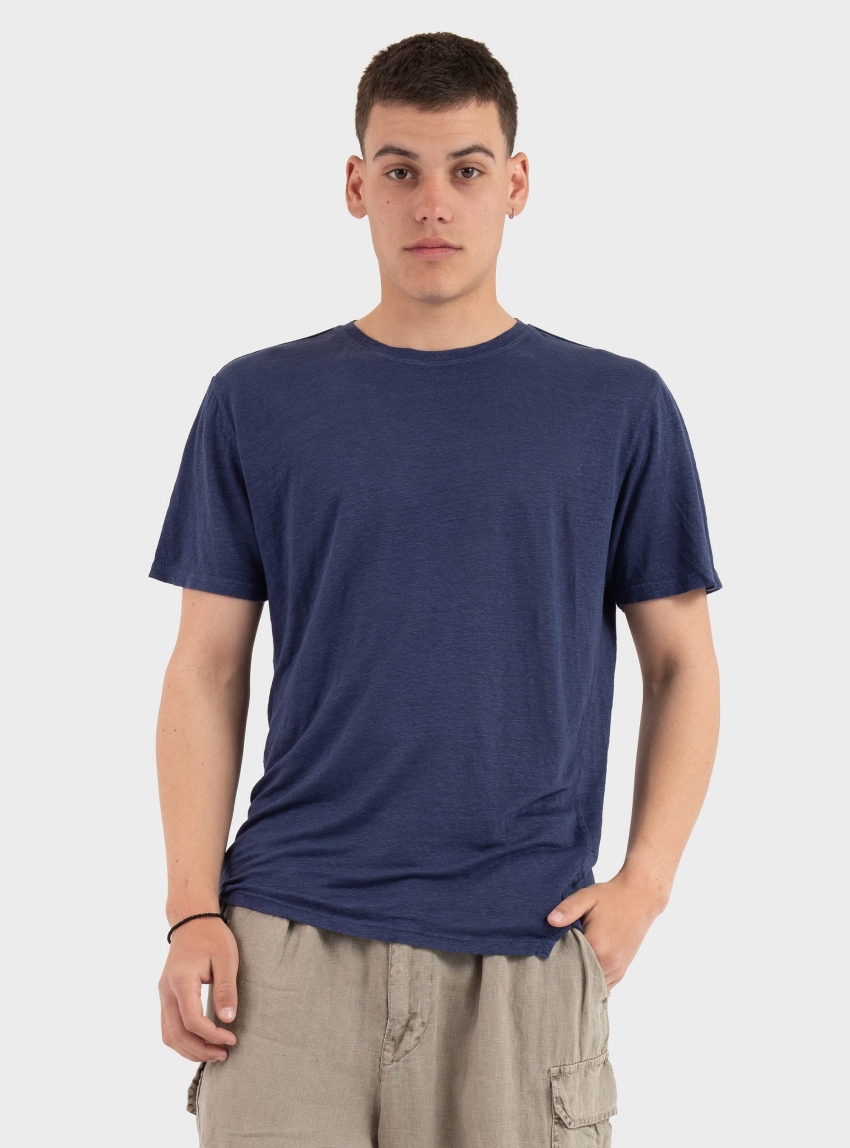 Keeling Linen Crew Neck T-Shirt - Indigo