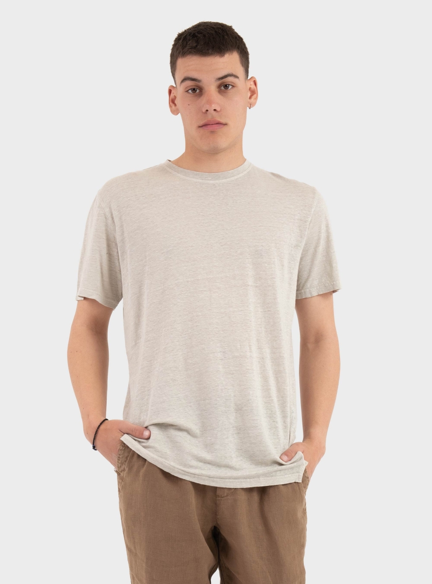 Keeling Linen Crew Neck T-Shirt - Light Beige