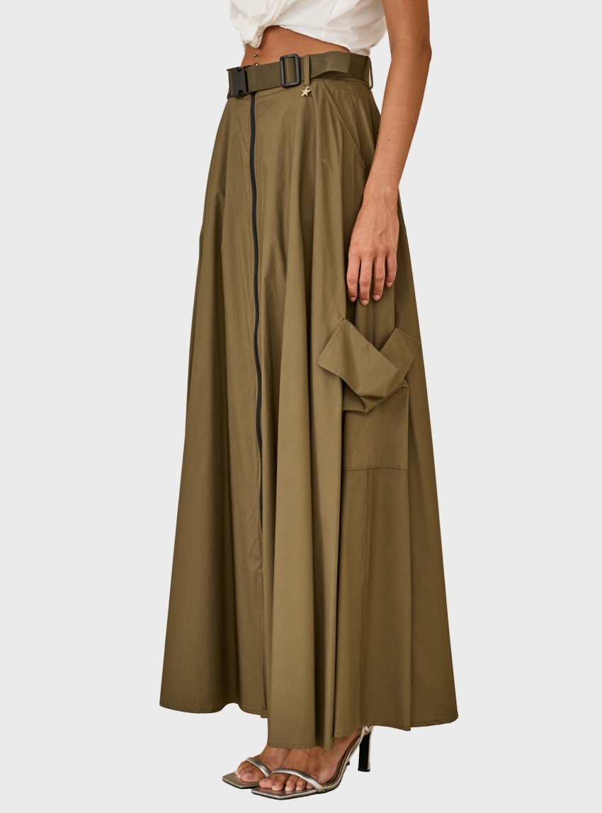 Souvenir Maxi Belted Skirt - Dark Olive Green