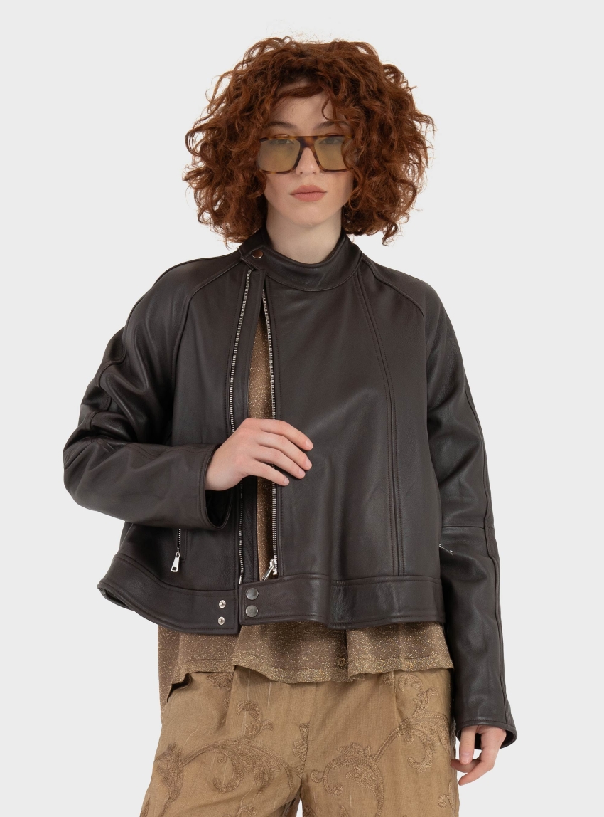 Souvenir Leather Biker Jacket - Dark Brown