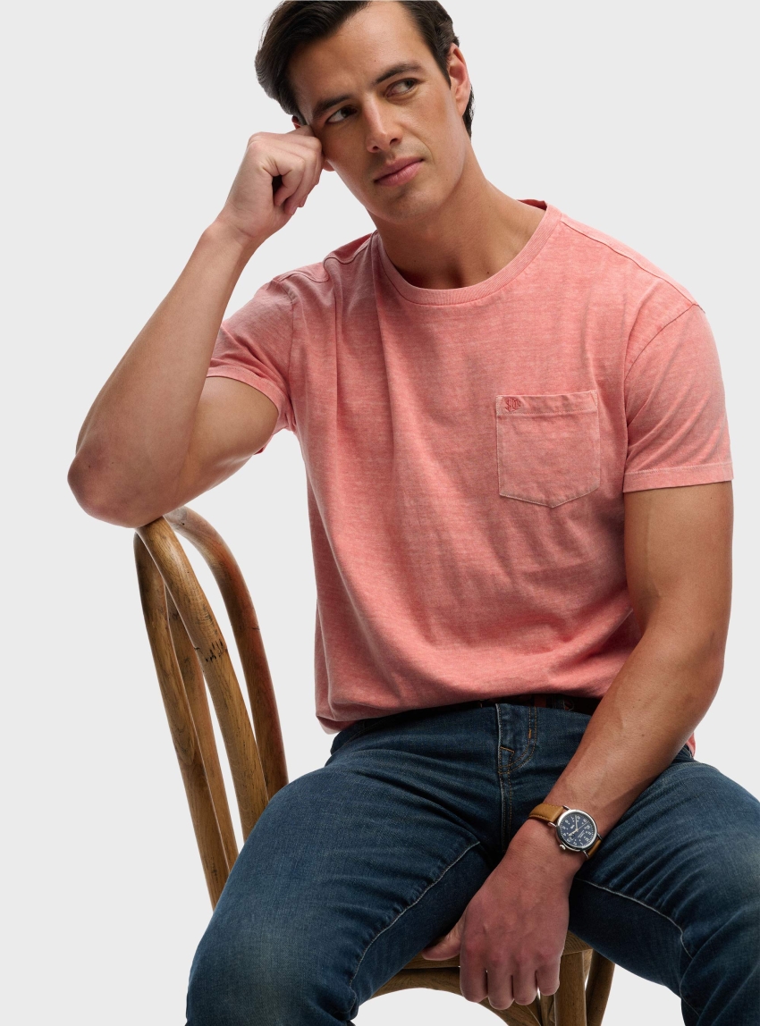 Superdry Classic Cotton Linen Pocket T-Shirt - Coral