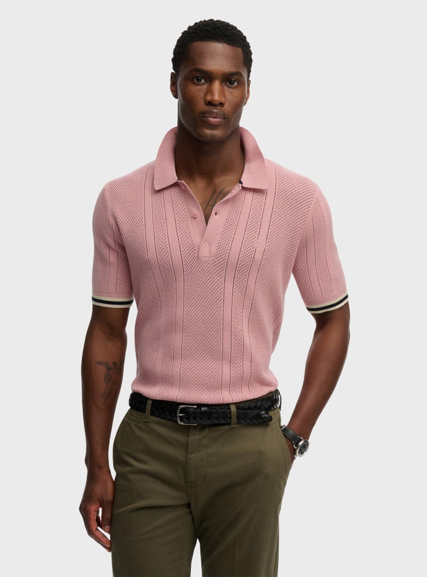 Superdry Knitted Texture Short Sleeve Polo Shirt - Pink
