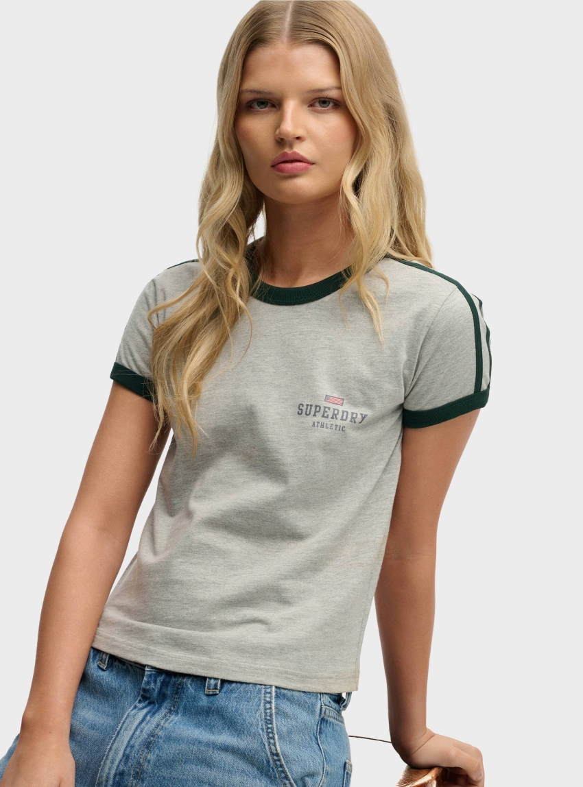Superdry Athletic Essentials Graphic Ringer T-Shirt - Grey Melange