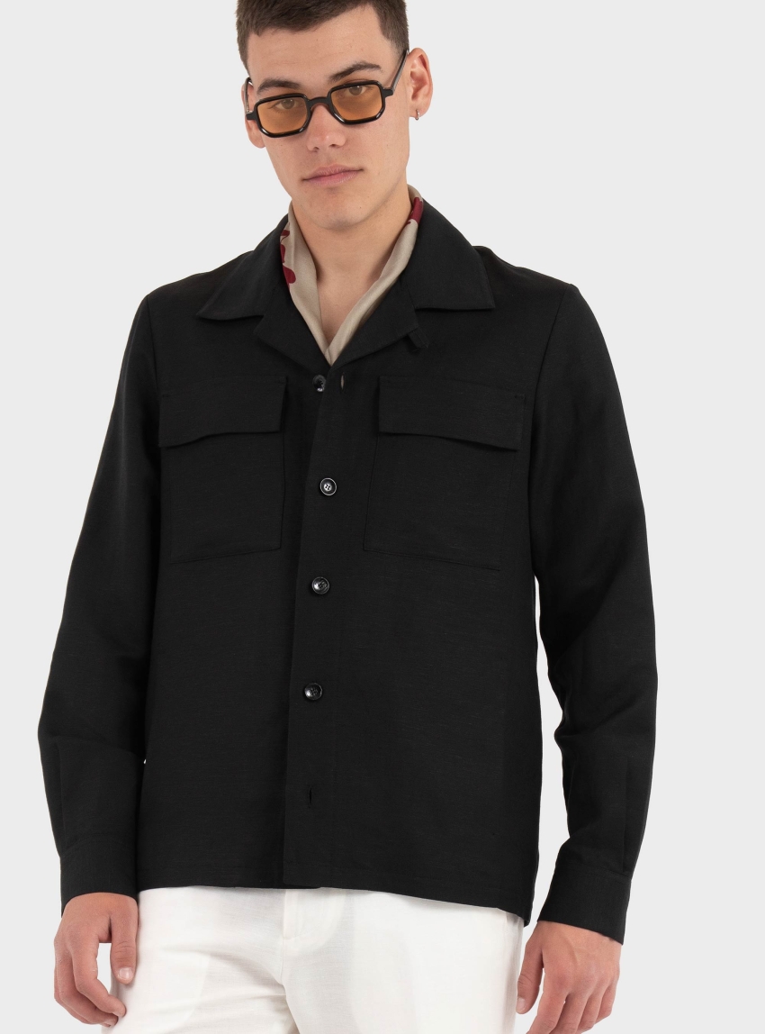 Antony Morato Regular Fit Linen Viscose Blend Shirt Antigua - Black