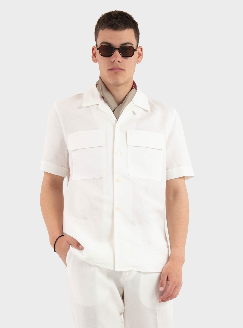 Antony Morato Regular Fit Linen Viscose Blend Shirt Panama - Cream