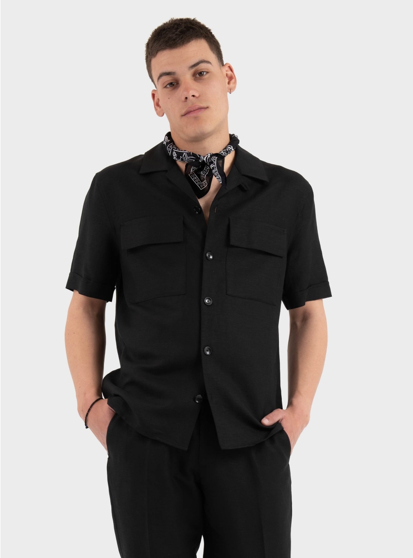 Antony Morato Regular Fit Linen Viscose Blend Shirt Panama - Black
