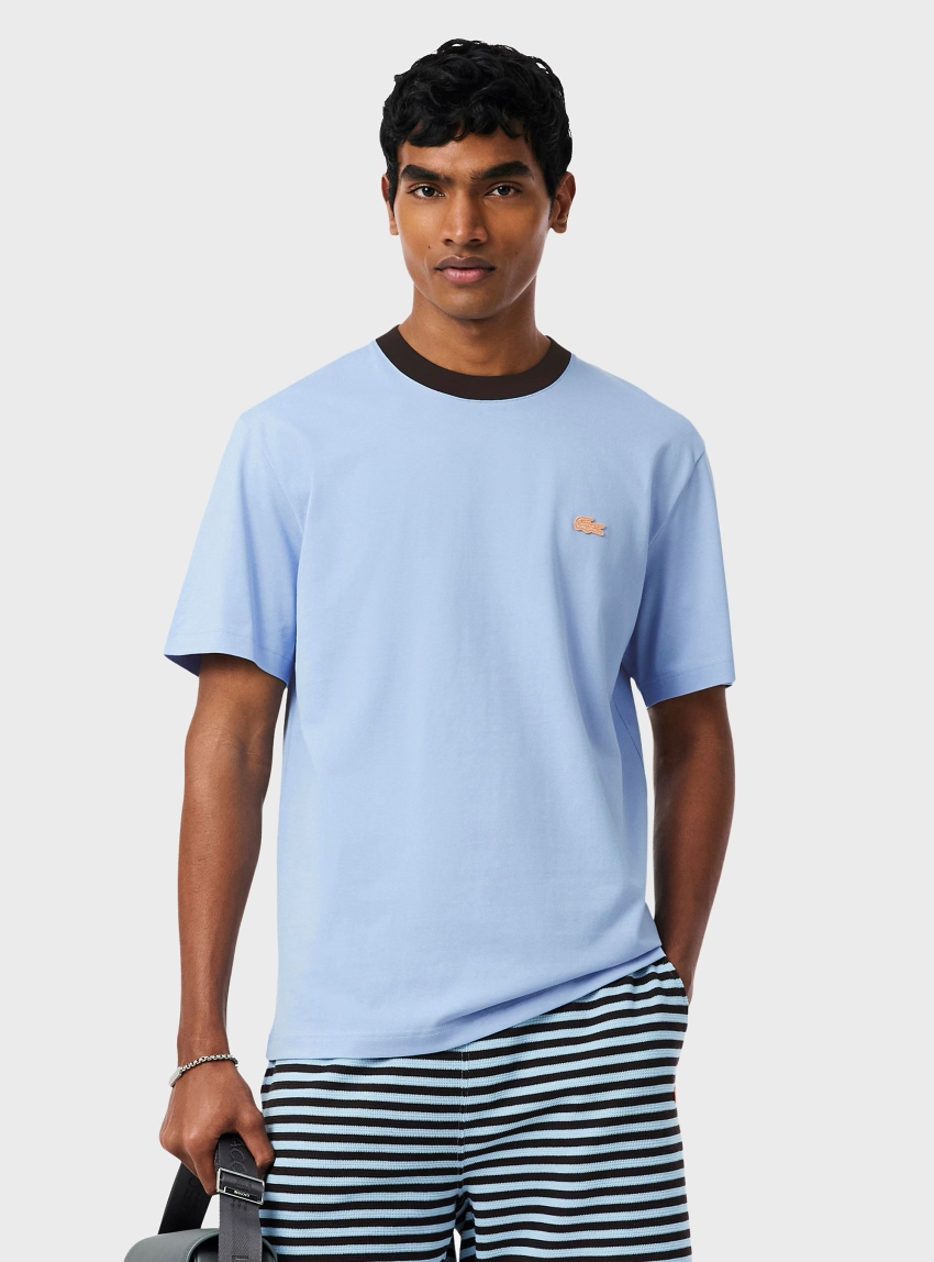 Lacoste Classic Fit Colour-block Cotton T-shirt - Light Blue