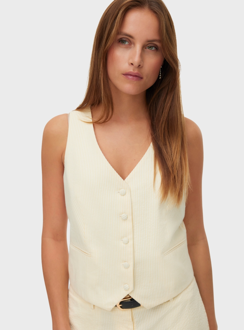 Vero Moda Pira Seersucker Waistcoat - Banana