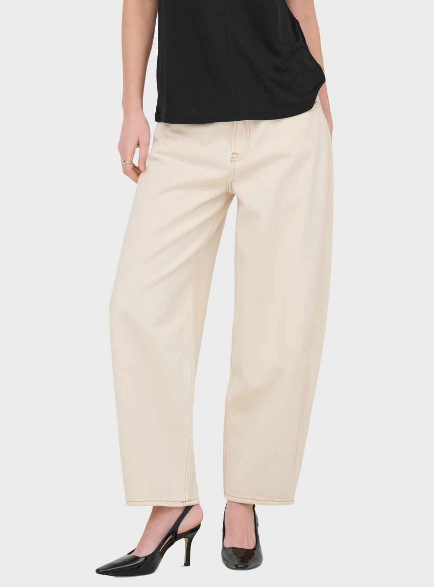 Only Frankie High Waist Crop Ankle Barrel Jeans - Ecru