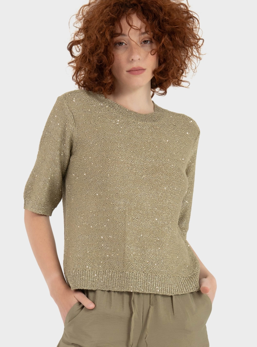 Jdy Mia 2/4 O-Neck Sequin Pullover - Olive 