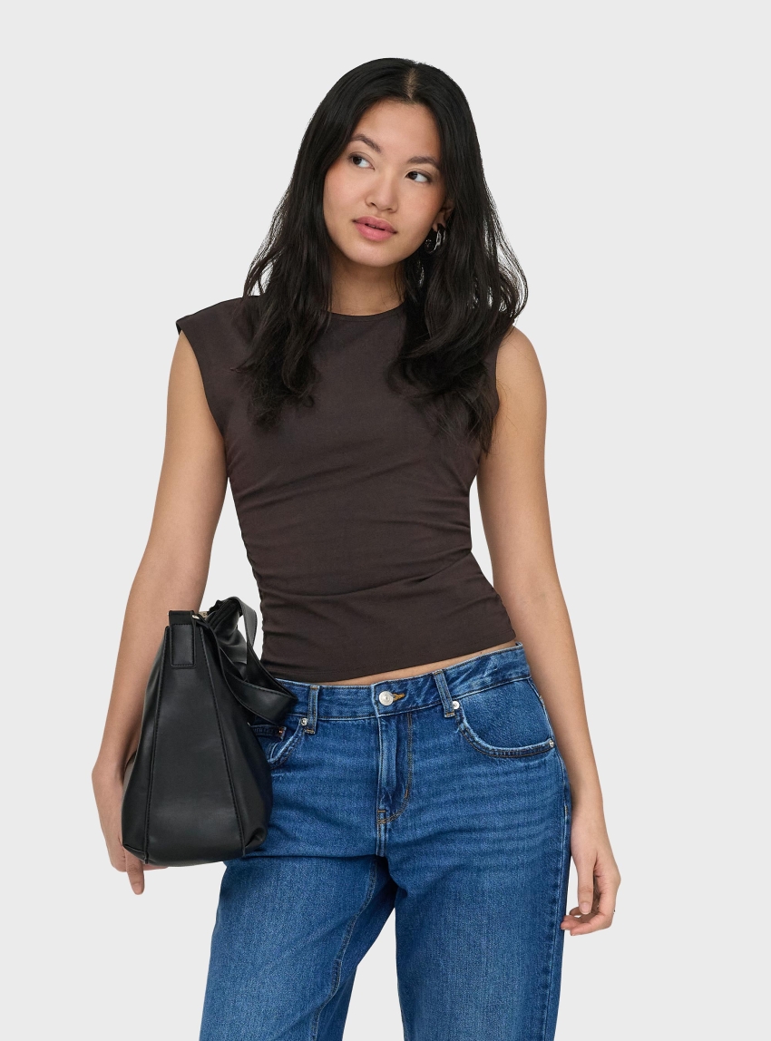 Only Mira Ruching Top - Dark Brown